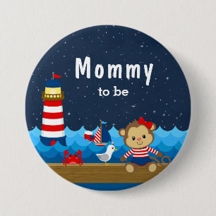 Nautical Girl Monkey Red and Navy Mummy To Be 7.5 Cm Round Badge