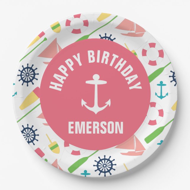 Nautical Girl Personalised Happy Birthday Plate (Front)