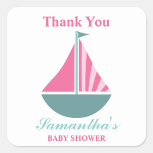 Nautical Girl Sailboat Baby Shower Thank You Square Sticker