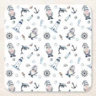 Nautical Gnomes! Square Paper Coaster