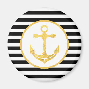 Nautical Gold Anchor and Black Stripes Magnet