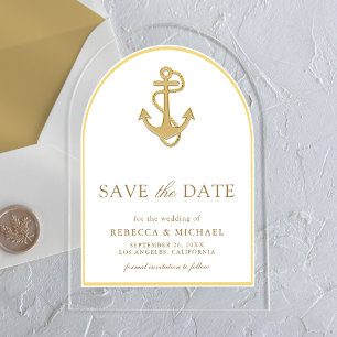 Nautical Gold Anchor Arch Wedding Save the Date Acrylic Invitations