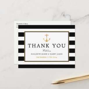 Nautical Gold Anchor, Black & Gold Thank You Postcard