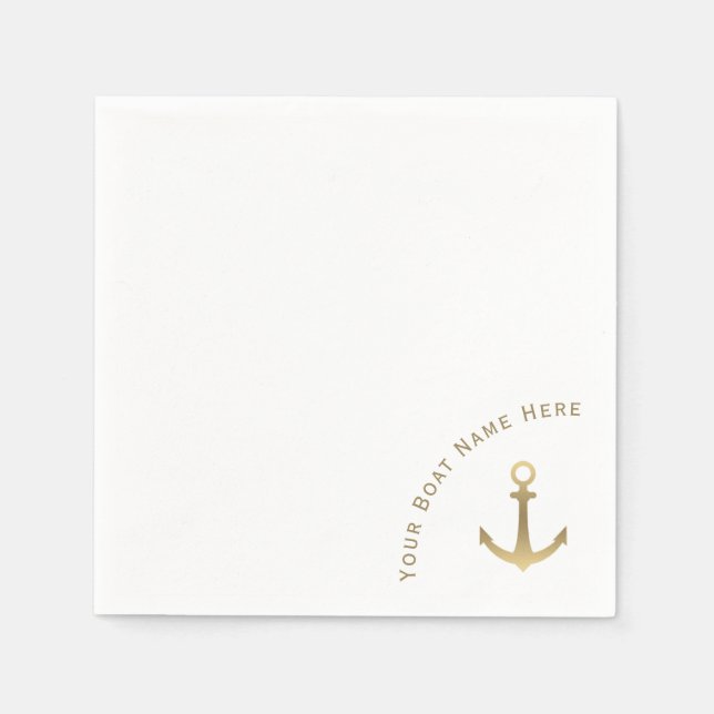 Nautical Gold Anchor - Boat Name Napkin (Front)