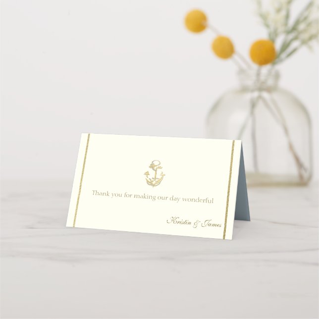 Nautical Gold Anchor Ivory Seating Place Card (Front)