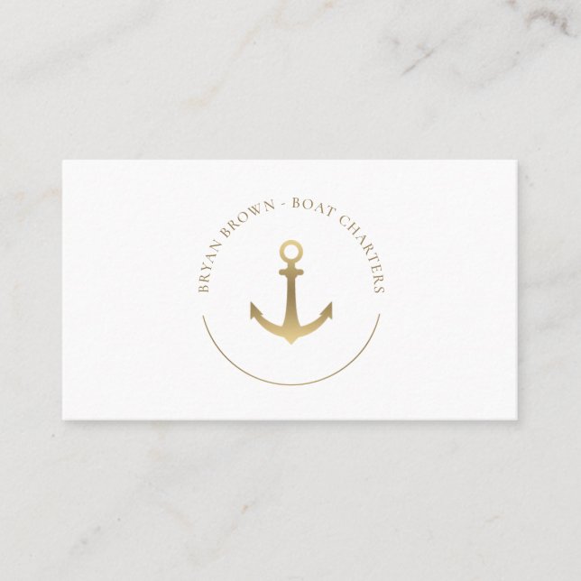 Nautical Gold Anchor Logo Business Card (Front)
