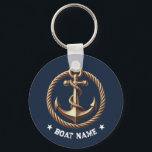 Nautical Gold Anchor Navy Blue Boat Name Key Ring<br><div class="desc">Nautical Gold Anchor Navy Blue Boat Name Keychain.</div>