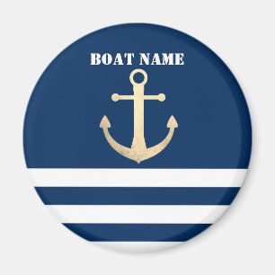 Nautical, Gold Anchor Navy Blue Striped Magnet