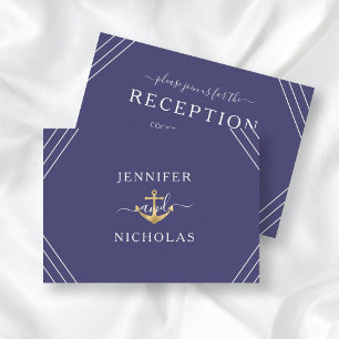 Nautical Gold Anchor Navy Blue Wedding Reception Enclosure Card