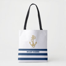 Nautical,Gold Anchor  Navy Blue White Stripes 