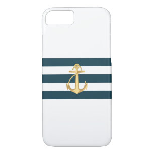 Nautical Gold Anchor Navy Stripes iPhone 7 case