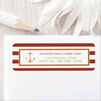 Nautical Gold Anchor, Red Brick & Gold Wedding Return Address Label