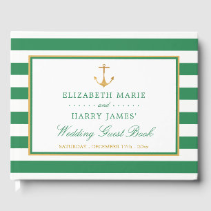 Nautical Gold Anchor, Sea Green & Gold Wedding Guest Book