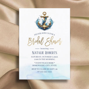 Nautical Gold Anchor Summer Wedding Bridal Shower Invitation