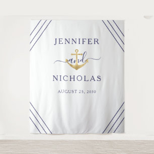Nautical Gold Anchor Wedding Photo Booth Backdrop Tapestry