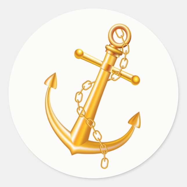 Nautical Gold Anchor Wedding Summer Beach Classic Round Sticker (Front)