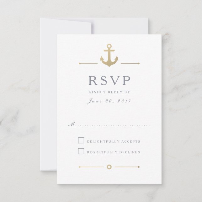 Nautical Gold Anchor White Response RSVP Card (Front)