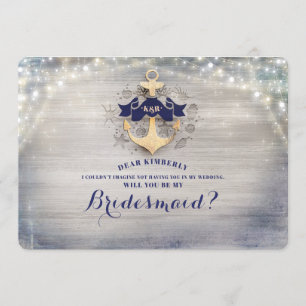 Nautical Gold Anchor Will You Be My Bridesmaid Invitation