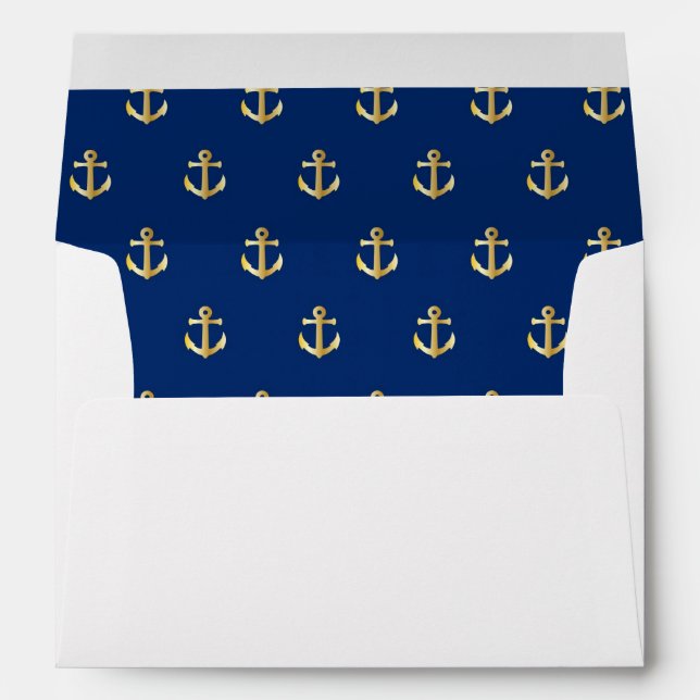 Nautical Gold Anchors on Dark Blue Envelope (Back (Bottom))
