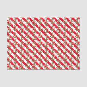 Nautical   Gold Anchors   White Stripes Tissue Paper