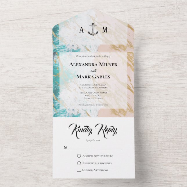 Nautical Gold Beach  All In One Invitation (Inside)