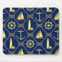 Nautical Gold Blue Lighthouse Sailboat Desk