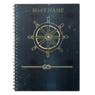 Nautical Gold Boat Wheel,Dark Blue Notebook