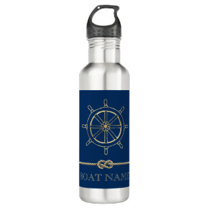 Nautical Gold Boat Wheel,Navy Blue 710 Ml Water Bottle