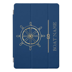Nautical Gold Boat Wheel,Navy Blue    iPad Pro Cover