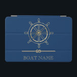 Nautical Gold Boat Wheel,Navy Blue    iPad Mini Cover<br><div class="desc">This image features an gold boat wheel, on a navy blue background.</div>