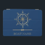 Nautical Gold Boat Wheel,Navy Blue    iPad Mini Cover<br><div class="desc">This image features an gold boat wheel, on a navy blue background.</div>