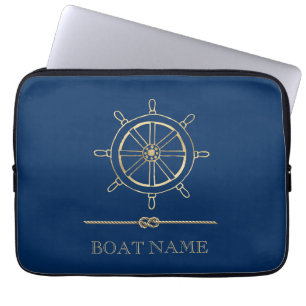 Nautical Gold Boat Wheel,Navy Blue Laptop Sleeve
