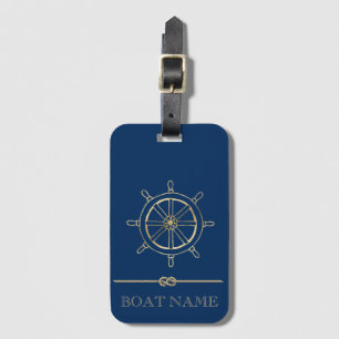Nautical Gold Boat Wheel,Navy Blue Luggage Tag