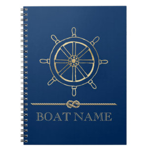Nautical Gold Boat Wheel,Navy Blue Notebook