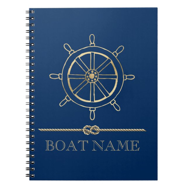 Nautical Gold Boat Wheel,Navy Blue Notebook (Front)
