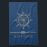 Nautical Gold Boat Wheel,Navy Blue  Tea Towel<br><div class="desc">This image features an gold boat wheel, on a navy blue background.</div>