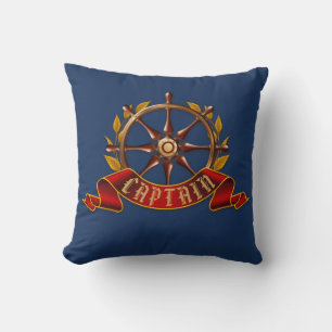 Nautical Gold Captain's Wheel Navy Blue Cushion