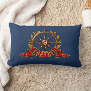 Nautical Gold Captain's Wheel Navy Blue Lumbar Cushion