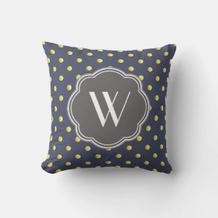 Nautical Gold Dots & Navy Blue Cushion