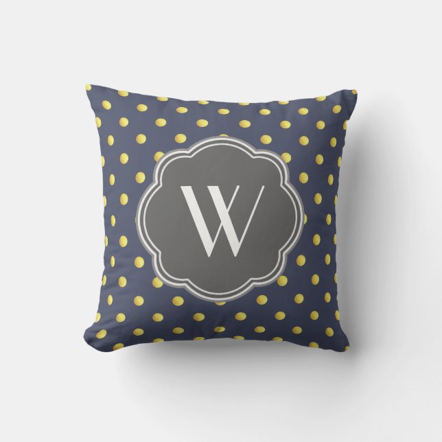 Nautical Gold Dots & Navy Blue Cushion (Front)