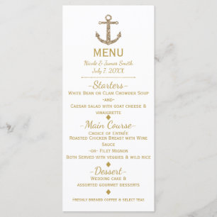 Nautical Gold Glitter Anchor Glamour Menu Card