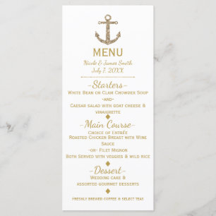 Nautical Gold Glitter Anchor Glamour Menu Card