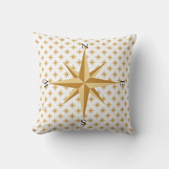 Nautical Gold Stars with Compass Directions Pillow (Front)