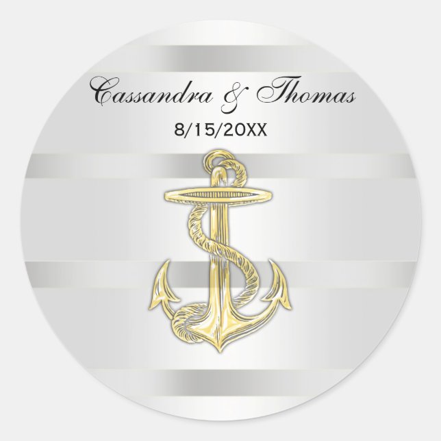 Nautical Golden Anchor White BG R Envelope Seals (Front)