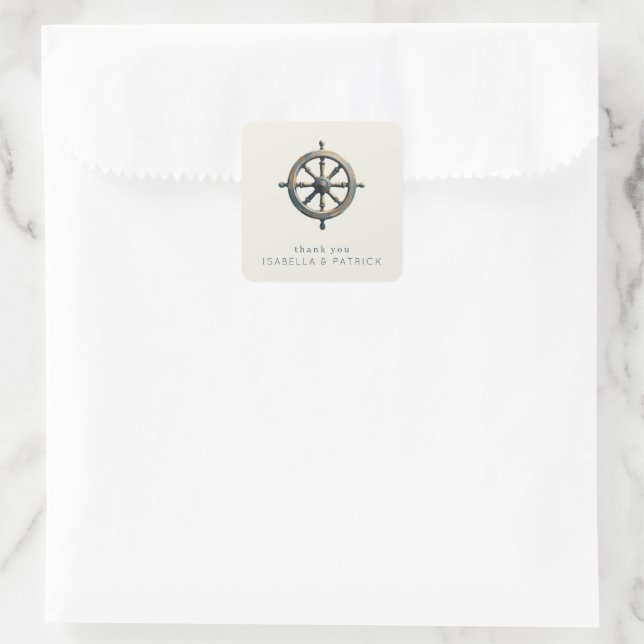 Nautical Grayscale Ship's Wheel Square Sticker (Bag)