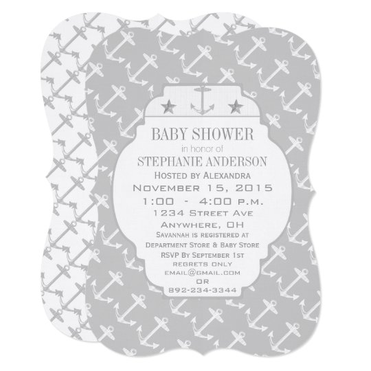 Nautical Grey Anchor Baby Shower Card