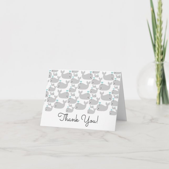 Nautical Grey Whales Baby Shower Thank You Note Card (Front)