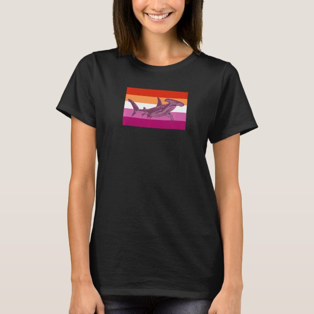 Nautical Hammerhead Shark Lesbian Pride Flag Ocean T-Shirt (Front)