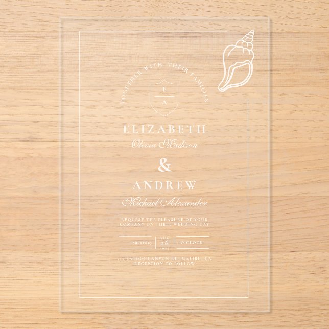 Nautical Hand Drawn Wedding Acrylic Invitations (Front)