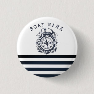 Nautical Hat, Anchor,Wheel Navy Blue Striped 3 Cm Round Badge